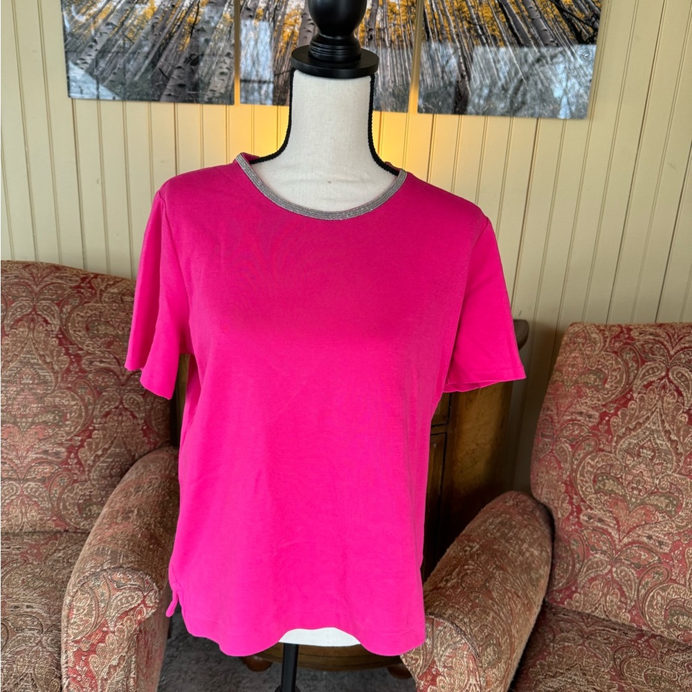 Calling all Barbies! Barbie pink top with bling at the collar!